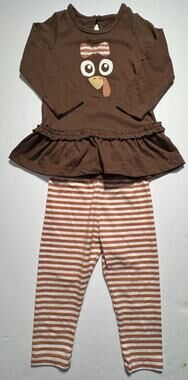Planet Cotton Baby Girls 2 Pc Turkey Outfit Set 18M Thanksgiving Fall